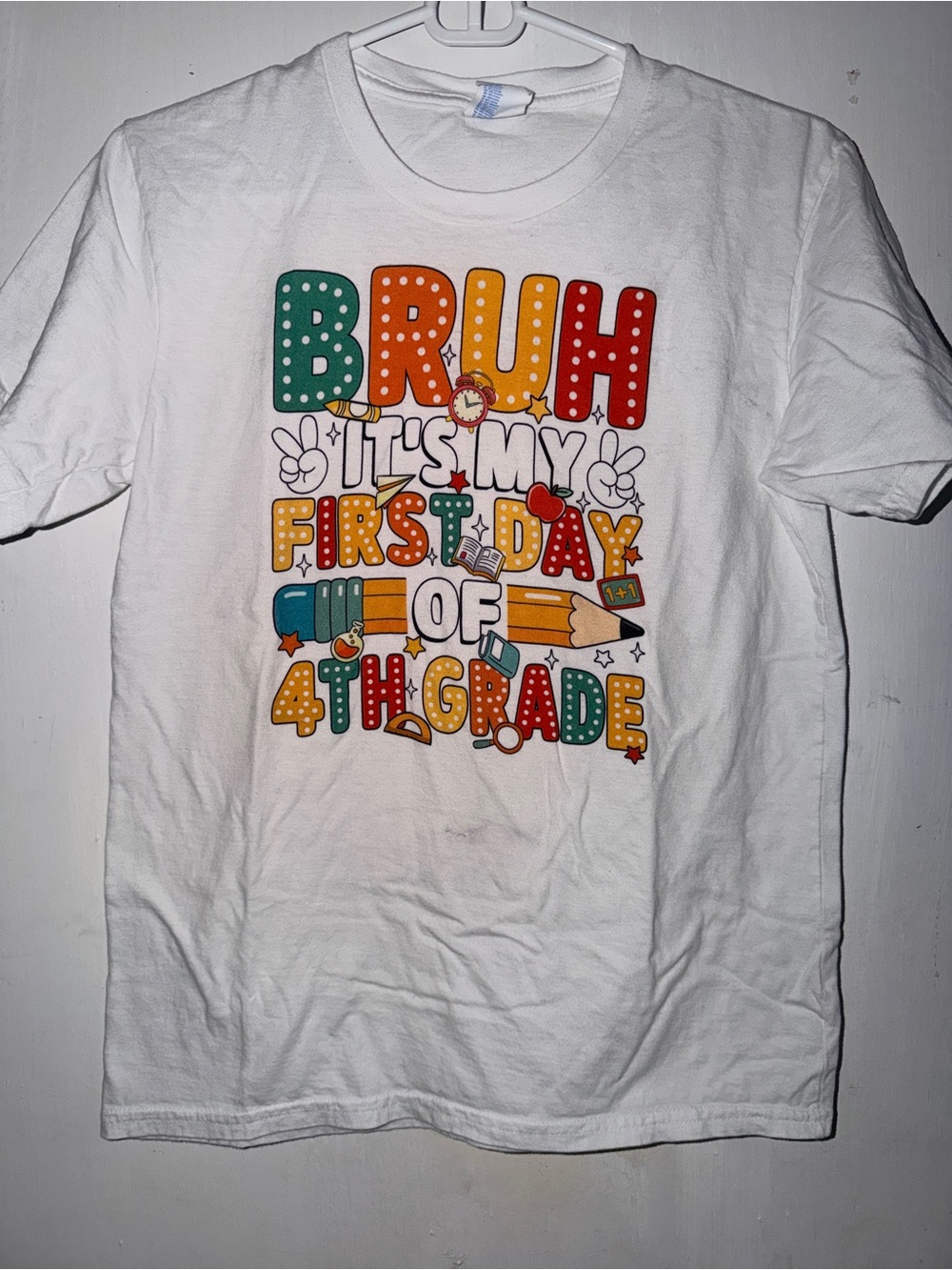Port and Company White Graphic Tee with Colorful School Print